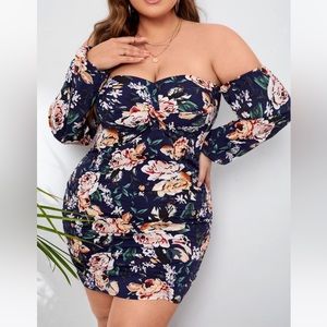 Floral Print Off the Shoulder Ruched Dress